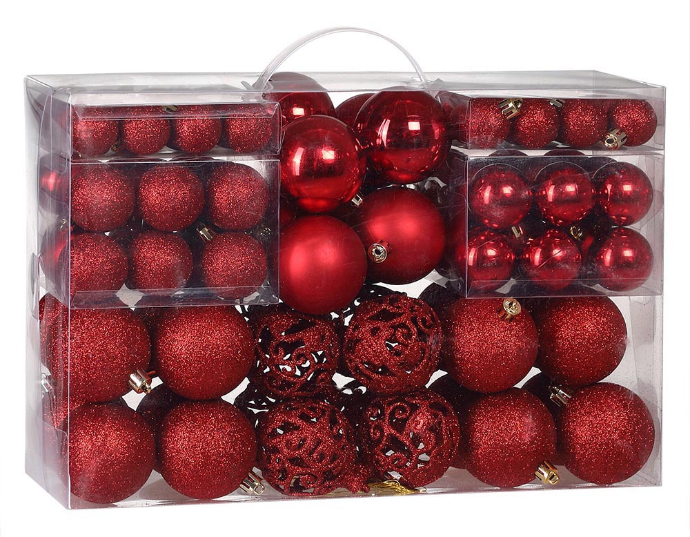 Zestaw bombek choinkowych REGALO CZERWONY 100 sztuk - obrazek 2