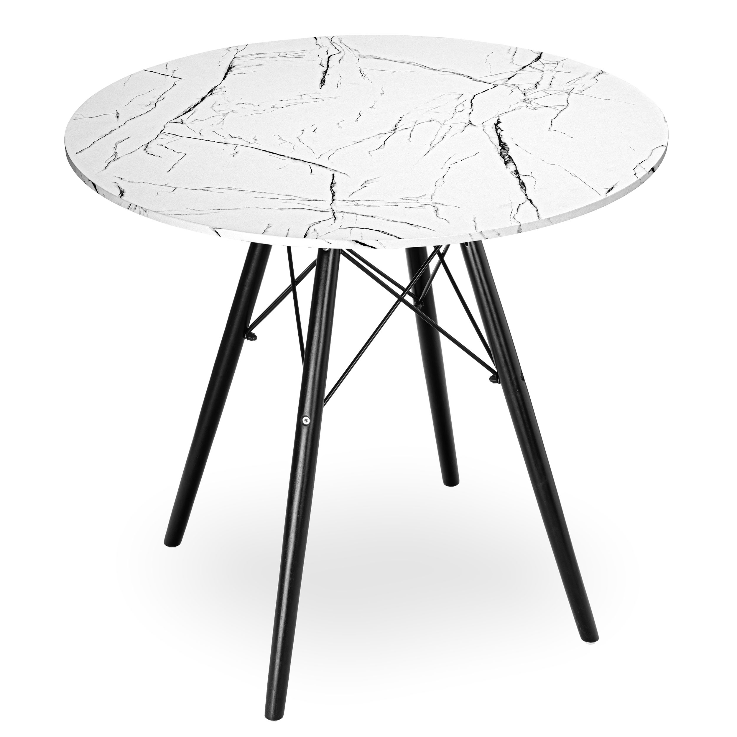 Stolik okrągły PARIS BLACK DTW 80 cm marmur biały - obrazek 5
