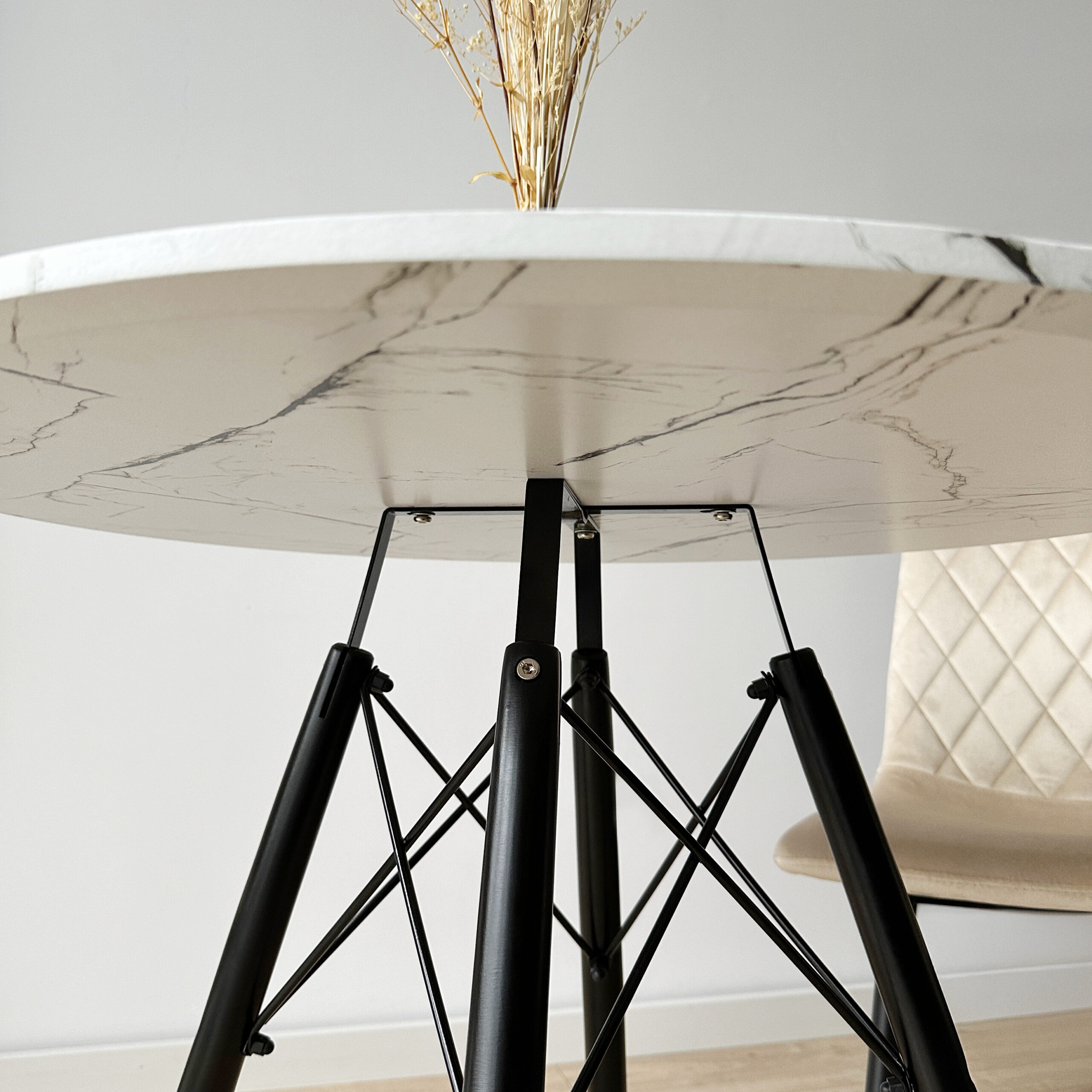 Stolik okrągły PARIS BLACK DTW 80 cm marmur biały - obrazek 9