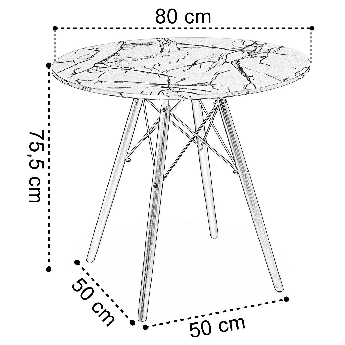 Stolik okrągły PARIS BLACK DTW 80 cm marmur biały - obrazek 4
