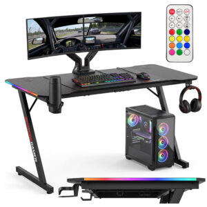 Biurko gamingowe SHADOW GAMER 2.0 140 cm LED RGB podkładka