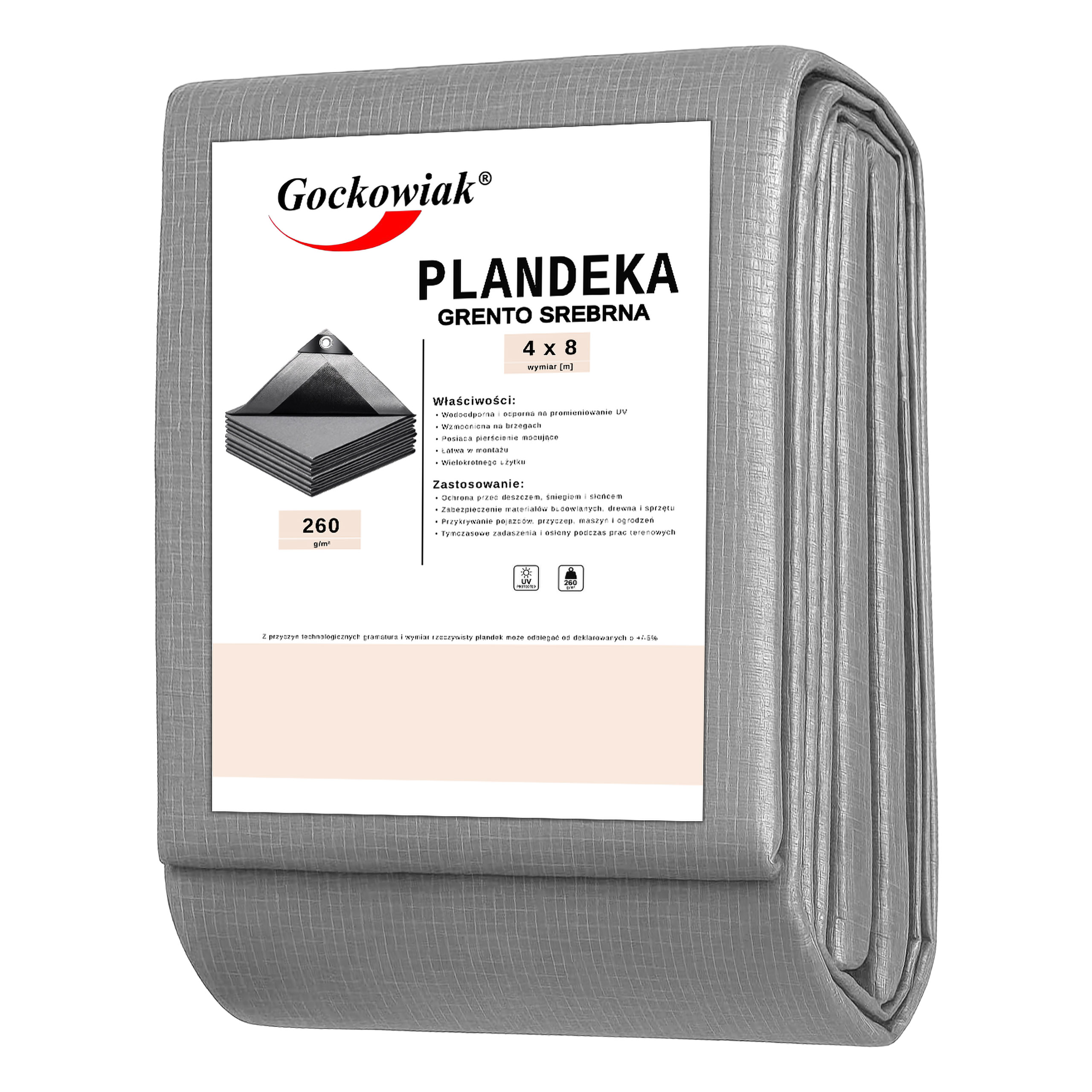 Plandeka 4x8m srebrna GRENTO 260GSM - obrazek 3