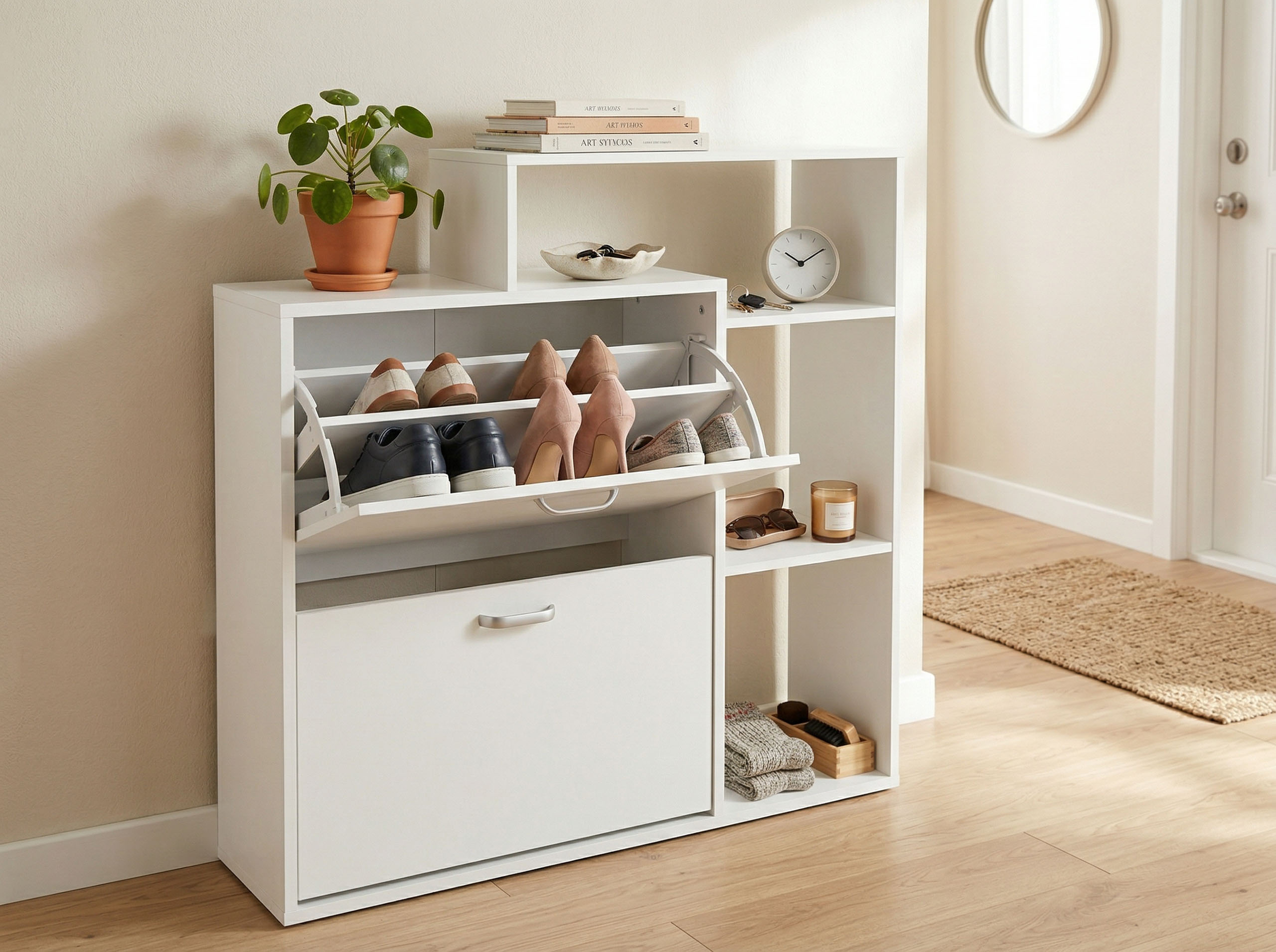 Szafka na buty z regałem ZEFIR white - obrazek 2