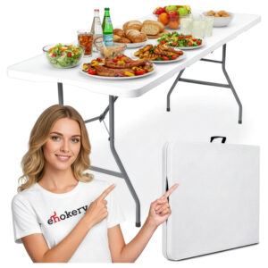 Stół cateringowy FETA WHITE składany w walizkę 180 cm biały